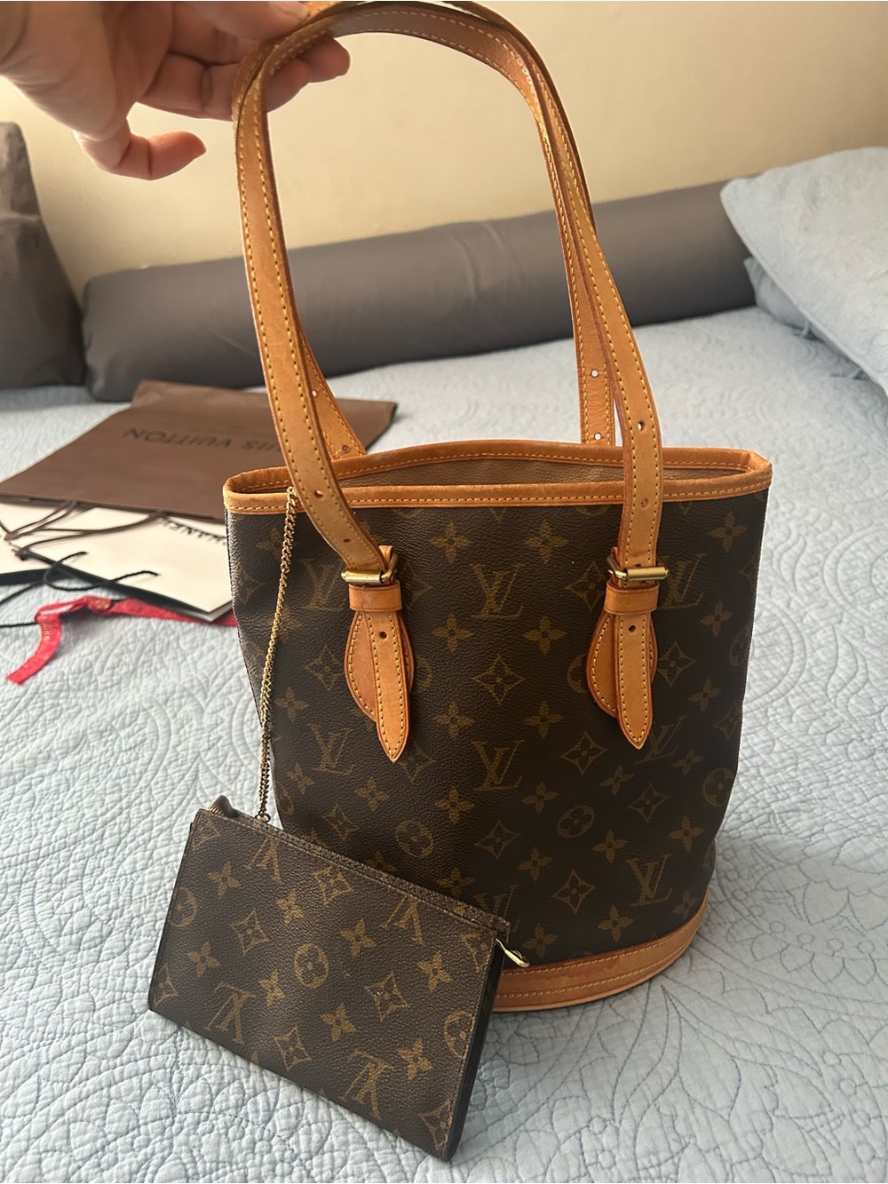 Louis Vuitton Brown Monogram Mini Bucket Petite Shoulder Bag with Vachetta Trim